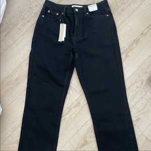 TopShop Straight Leg Ripped Hem Jeans Black